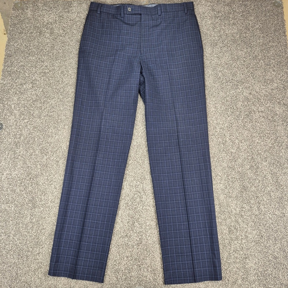 Ralph Lauren Dress Pants‎ Mens 36x33 Navy Blue Plaid Trousers Flat Front
